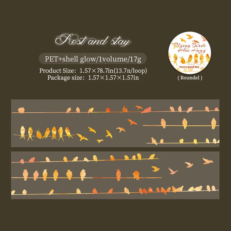 40mm*2m bird in flight PET Tapes DIY Scrapbooking Decor Photo Album Collage Junk Journal Materials Aesthetics Stickers ﻿