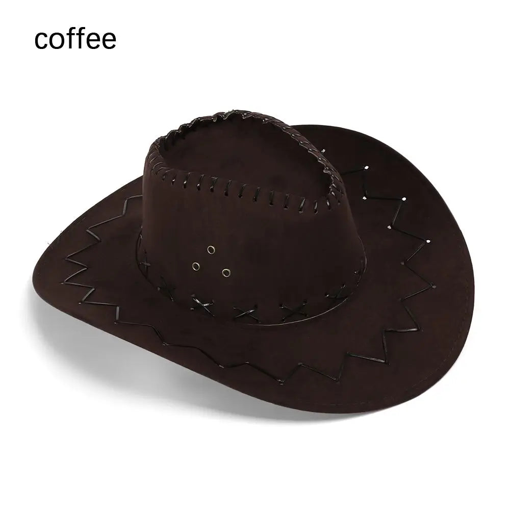 Women Men Cowboy Hat Western Suede Cowgirl Hats Fashion West Fancy Dress Party Headwear Unisex Cap