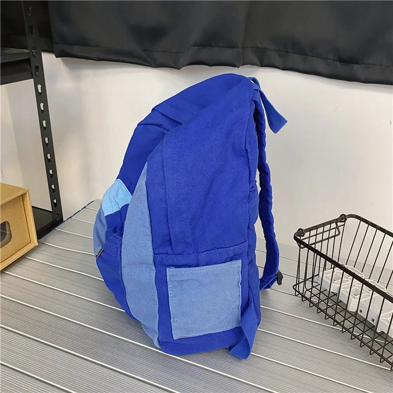 Fashion Panelled Women Backpack Canvas Kawaii Girl Travel Book Bags College Lady Laptop Backpacks Cute Travel Rucksack Schoolbag