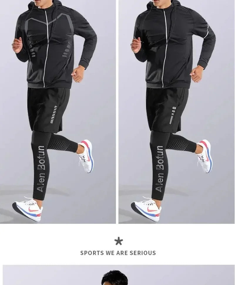 Sports Suits Men's Fitness Clothes Night Running Autumn Tight-fitting Quick-drying Clothes Cycling Training Clothes Equipment