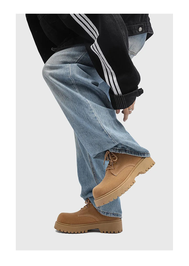 Men's High Top Platform Boots British Style High-end Chelsea Boots Fashion Retro Men Tooling Ankle Boots Mens Shoes Botas Hombre