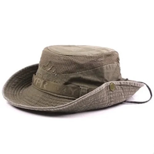 Men's Summer Cap Mesh Breathable Retro 100% Cotton Bucket Hat Panama Jungle Fishing Hats Novelty Dad's Beach Cap Bucket Hat