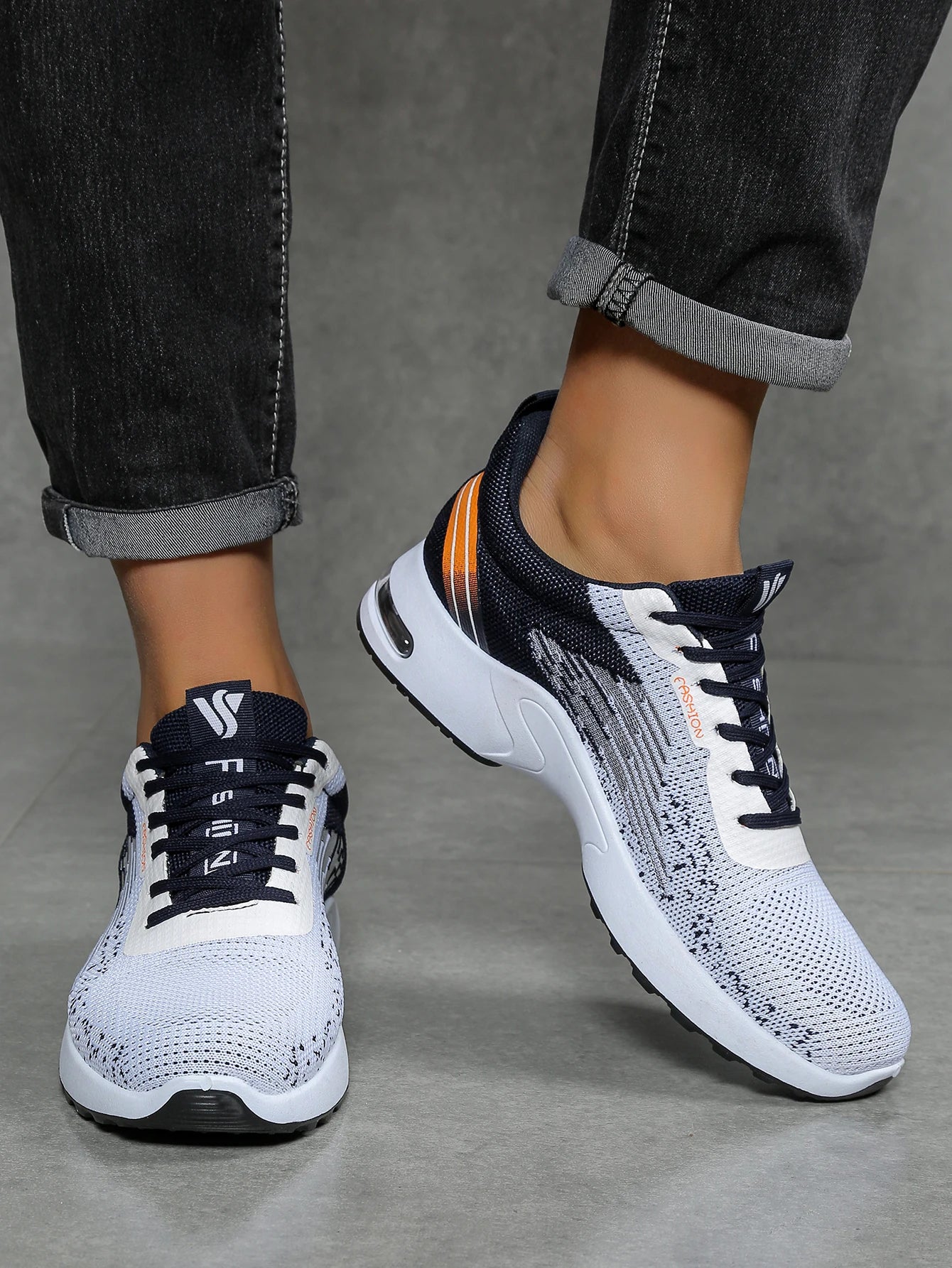 Men's shoes, men's casual shoes, breathable mesh, air-cushioned, soft-soled, color-blocked fashionable sports shoes