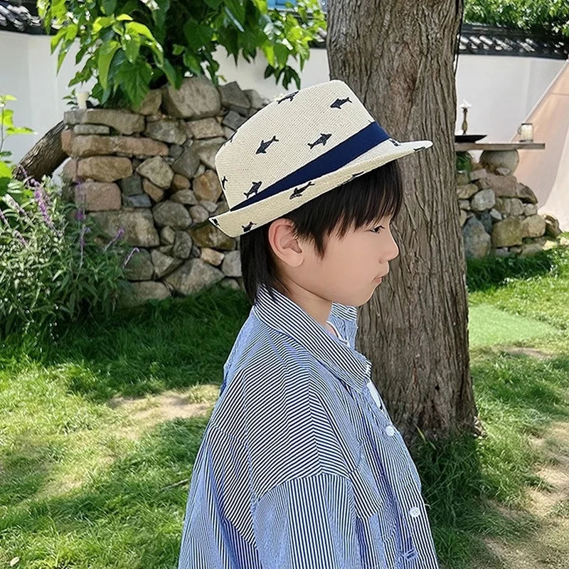 Summer Children'S Straw Hats Korean Sun Protection Boys Girls Jazz Hats Breathable Straw Hats British Small Top Hats Visor