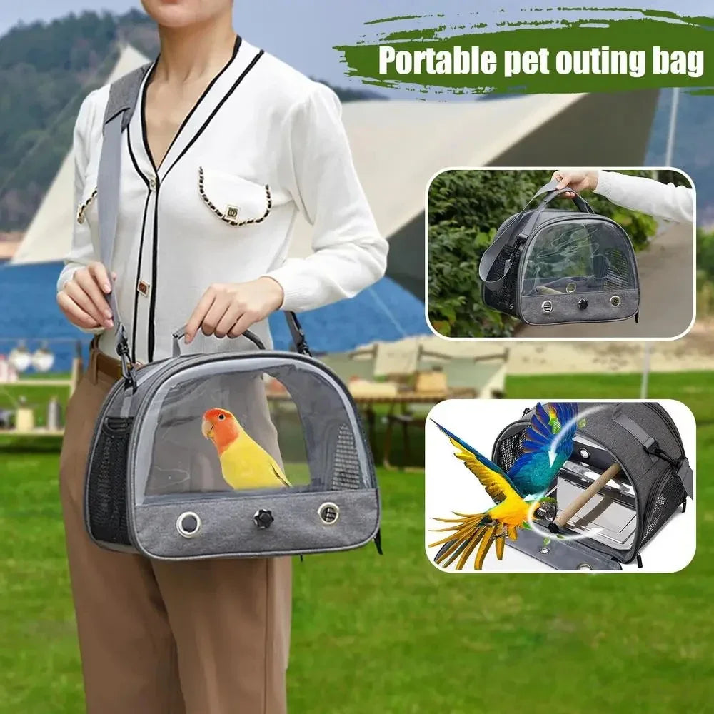 Parrot Carrier Bag Portable Bird Backpack with Perch for Birds Cage Side Window Foldable Samll Pet Travel Cage Bird Supplies