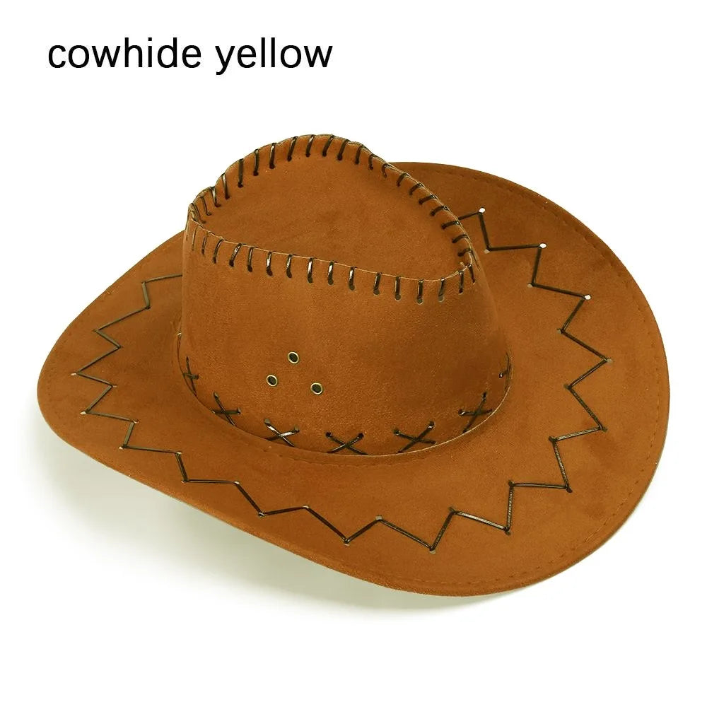 Women Men Cowboy Hat Western Suede Cowgirl Hats Fashion West Fancy Dress Party Headwear Unisex Cap