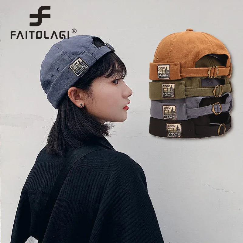 Retro Korean Landlord Hats for Man Women Spring Fashion Streetwear Dome Casual Melon Hats Brimless Hip Hop Hats Docker Hats