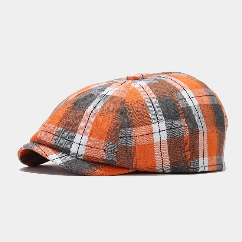 Men Women Autumn New Checkered Octagonal Hats Art Retro Newspaper Children's Hats Men's Casual Painter Duck Tongue Hats