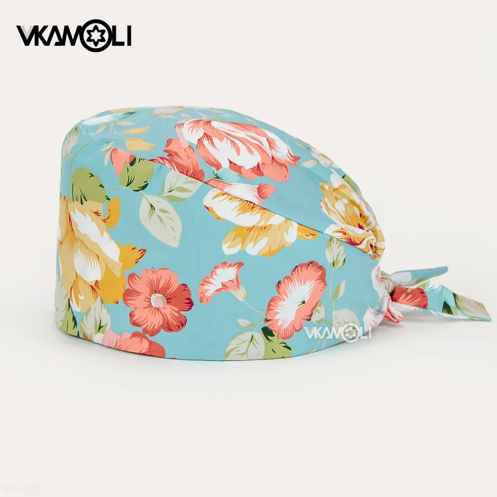 Flower printing hats scrubs women hats Health service Workers adjustable caps beauty salon Work Frosted cap lab pet store hats