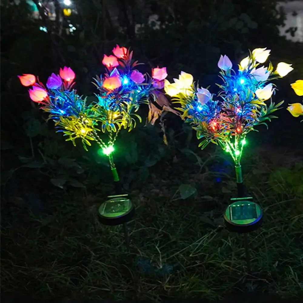 Gardenia Flower Solar Artificial Flower Light Realistic Multi-Color Changing Outdoor Solar Garden Light Solar Powered