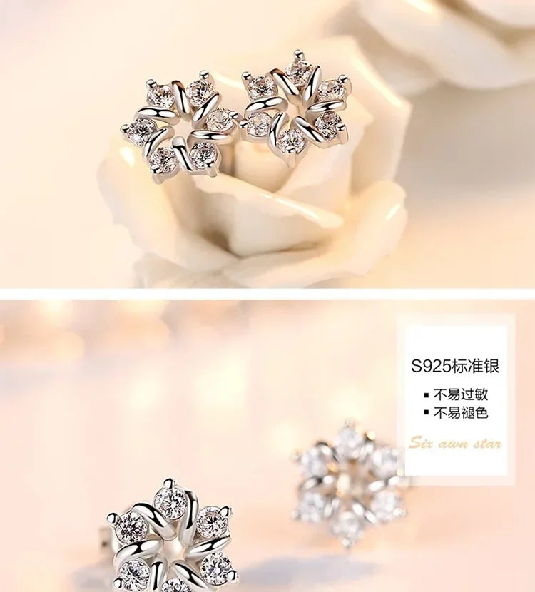 925 Sterling Silver Earrings For Women Zirconia Flower Stud Earring Oorbellen Brincos De Prata Pendientes Wedding Party Gift