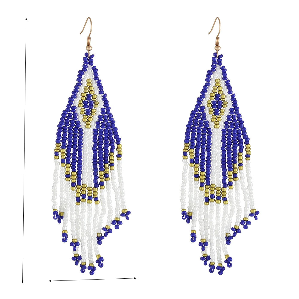 Hanging Earrings Jewelry For Women Handmade Colorful Beaded Tassel Long Earrings Bohemian Vacation Style Earrings Jewelry