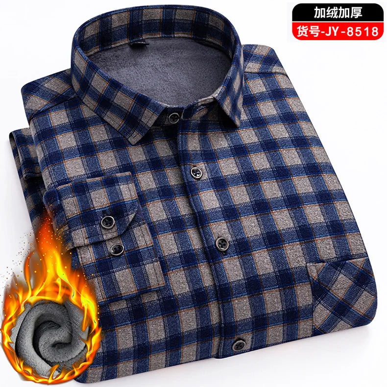 Men's long-sleeved shirt with double-sided fleece thickened warmth, 7XL, 8XL, winter casual and trendy, versatile for the street