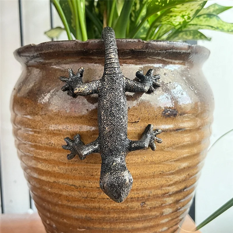 ABJI-Garden Decorative Potted Partner Bronze Gecko Janshore Flower Pot Suspension Decorative Suspension Garden Ornaments