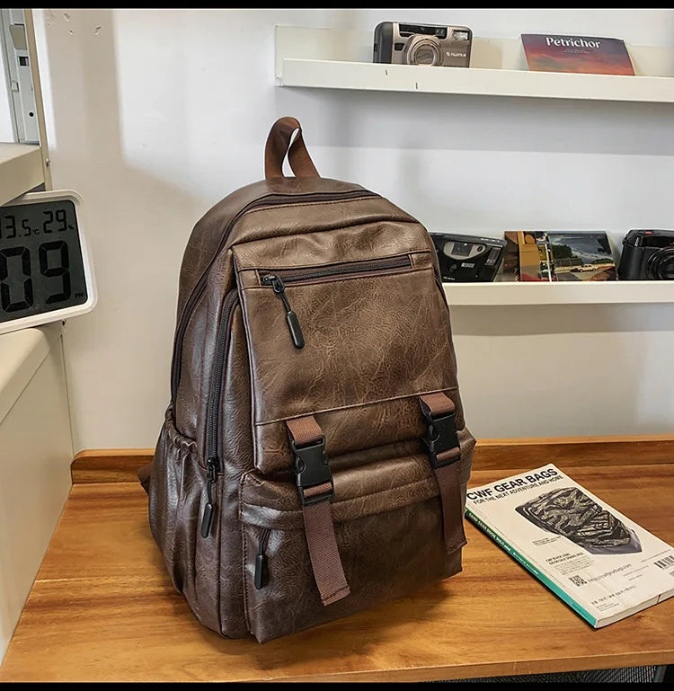 Men's Backpack Fashion Pu Leather Waterproof Man Laptop Bag Korean Backpacks Large School Bag Male Rucksack Student Pc Bagpack