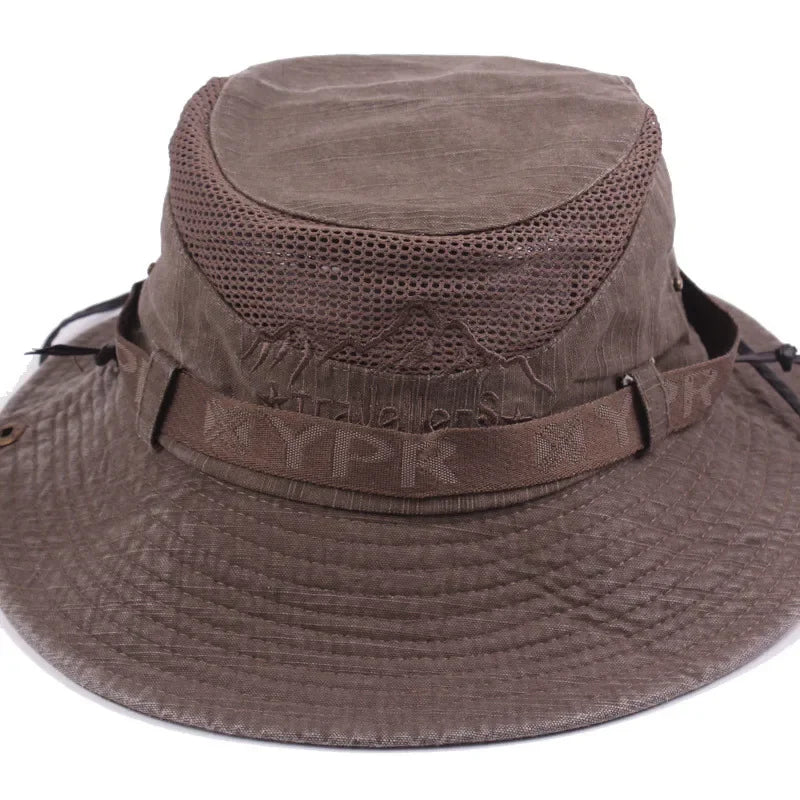Men's Summer Cap Mesh Breathable Retro 100% Cotton Bucket Hat Panama Jungle Fishing Hats Novelty Dad's Beach Cap Bucket Hat