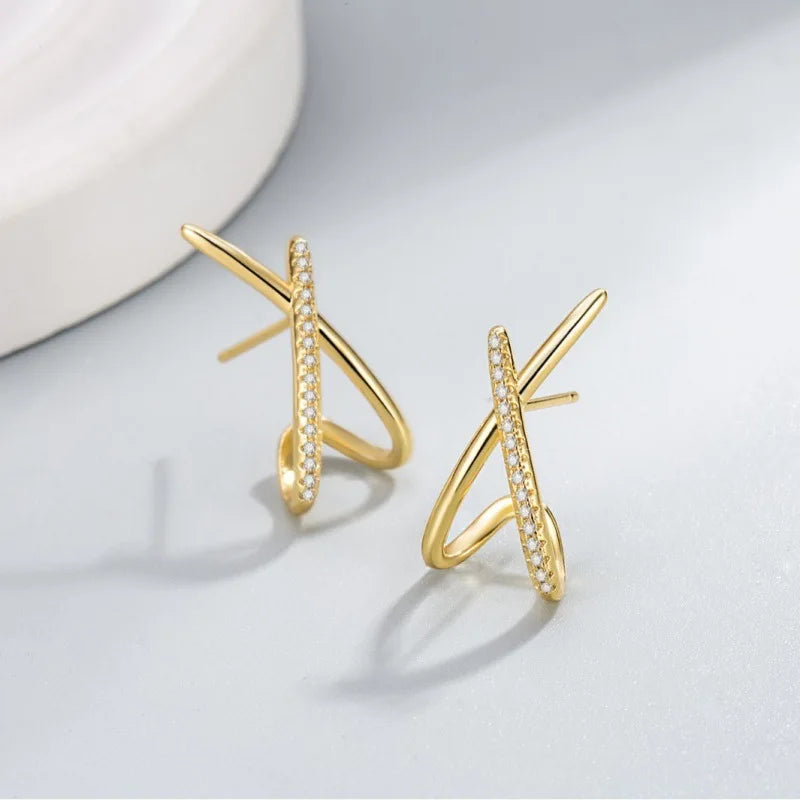 Trendy Inlaid with Rhinestones Cross Stud Earrings for Women Dainty Simple Minimalist Earring Fashion Jewelry Party Gifts