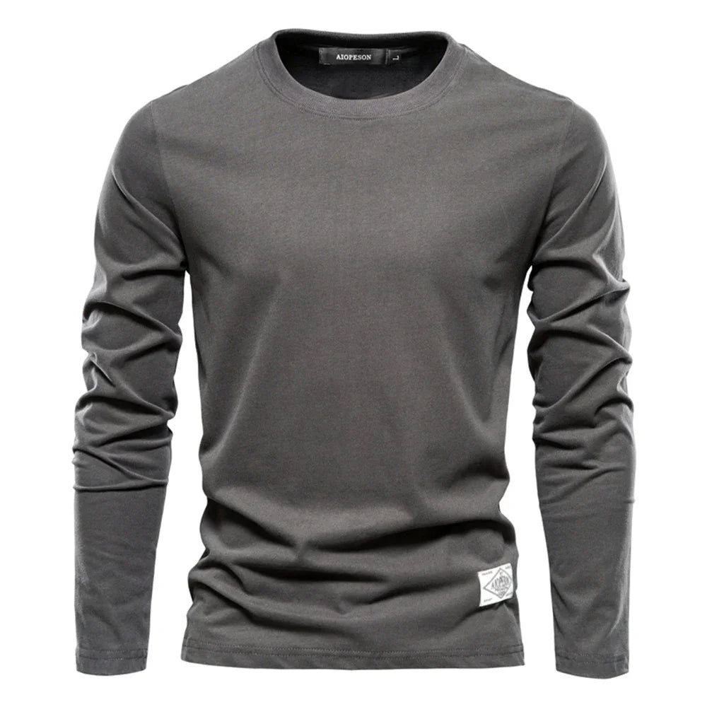 100% Cotton Long Sleeve T Shirt For Men Solid Spring Casual Mens T-shirts High Quality Male Tops Classic Clothes Men's T-shirts