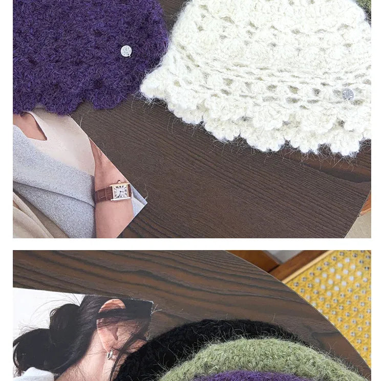 New Simple Solid Color Crocheted Beanies for Women Spring and Autumn Travel Versatile Atmosphere Retro Elegant Pullover Hats
