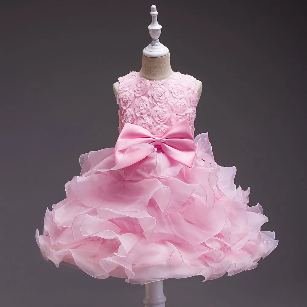 Elegant Dress For Girls Sleeveless Flower Ruffles Gown For Kids Wedding Prom Bridesmaid Birthday Party First Communion Dress