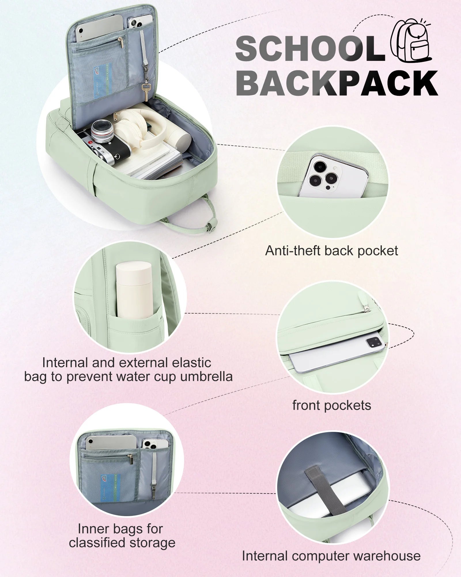 Travel backpack, ladies large capacity short-distance travel bag, college students computer backpack, duffel bag, multi-color