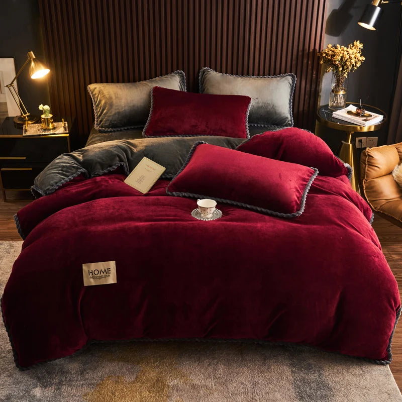 Winter Milk Velvet Quilt Duvet Cover Bedding Set Warm Thicken Bed Quilt Cover Double Bed Cover Queen King Comforter Cover 220x24