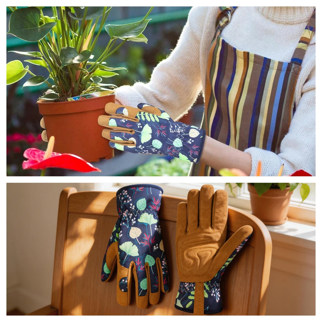 Womens Gardening Weeding Working Gloves, Leather Garden Glove for Women Thorn Proof No Stab for Digging, Planting,Pruning