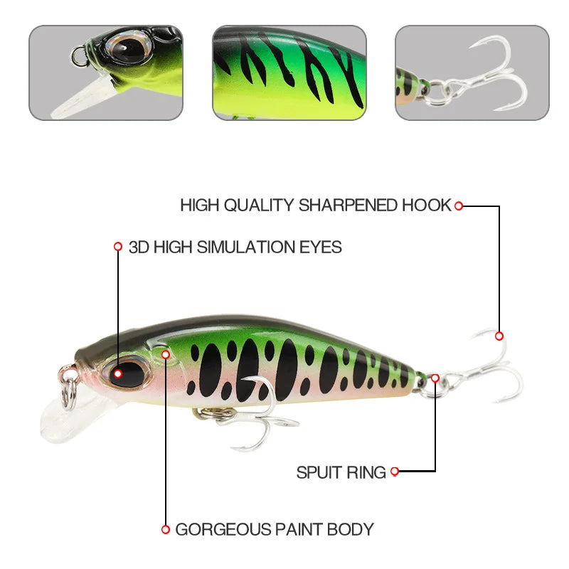 5.5cm 6.5g Slow Sinking Minnow Fishing Lures Artificial Bait Trolling Jerkbait Trout Bass Bait Pike Fishing Equipment