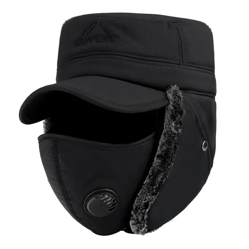 Fashion New Winter Bomber Hats Men's Northeast Mask Ushanka Lei Feng Hat Outdoor Windproof Keep Warm Thick Earmuffs Flat-Top Cap