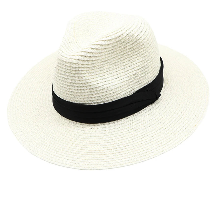 Womens Mens Wide Brim Straw Panama Hat Fedora Summer Beach Sun Hat UPF Straw Hat for Women
