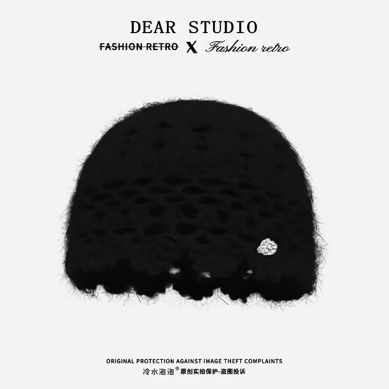 New Simple Solid Color Crocheted Beanies for Women Spring and Autumn Travel Versatile Atmosphere Retro Elegant Pullover Hats