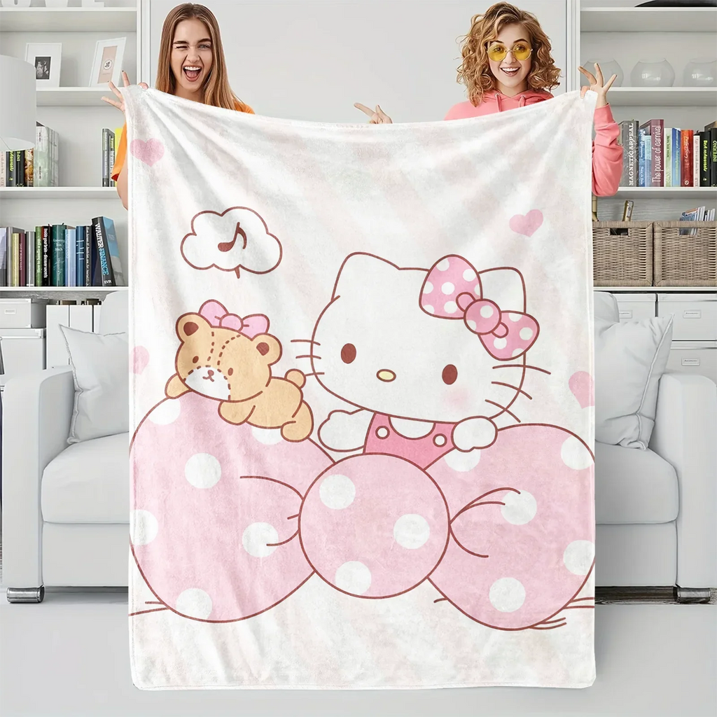 Sanrio Hello Kitty Sweet Love Flannel Blanket Soft Warm Plush Throw Sofa Bed Cover Office Nap Shawl Travel Camping Girls Gift