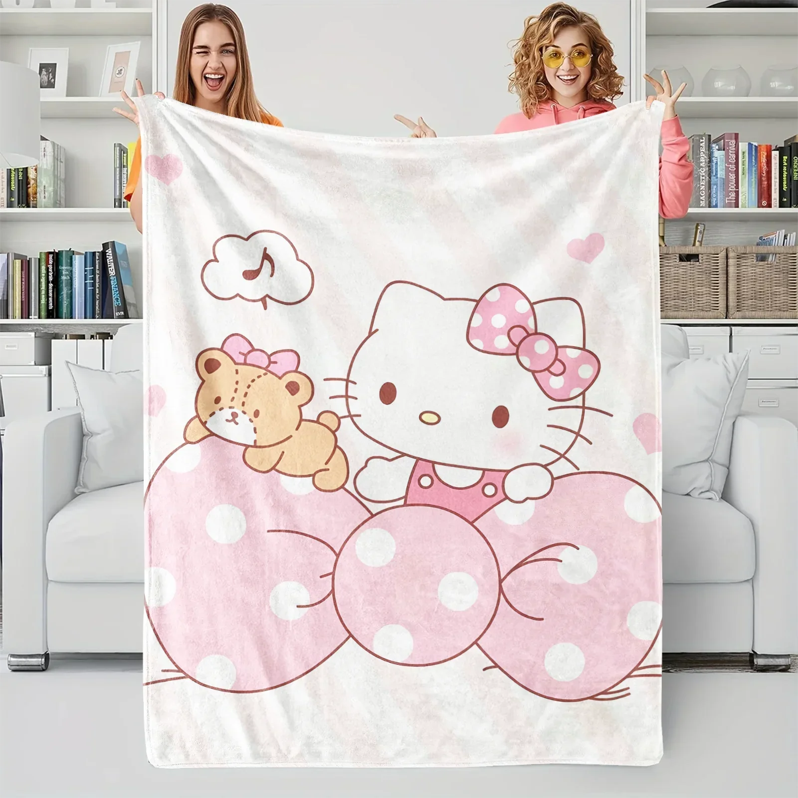 Sanrio Hello Kitty Sweet Love Flannel Blanket Soft Warm Plush Throw Sofa Bed Cover Office Nap Shawl Travel Camping Girls Gift