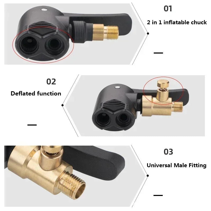 Bicycle Pump Nozzle Hose Adapter Dual Head Pumping Parts Service Accessories Valve Convertor Bycicle