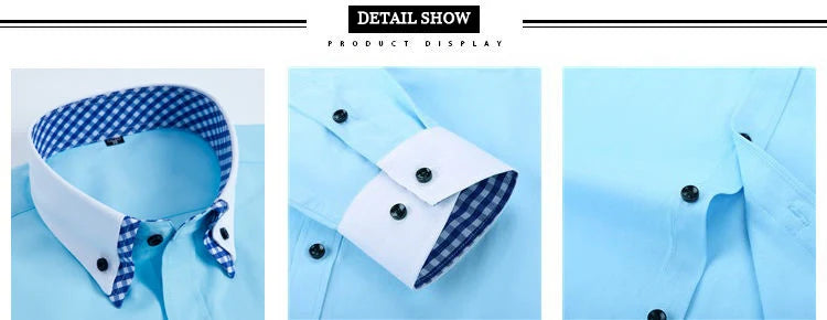 Mens Dress Shirt Long Sleeve Non Iron Fashion Double Layer Business Formal Regular Fit Office Camisa Social Solid Button Shirts