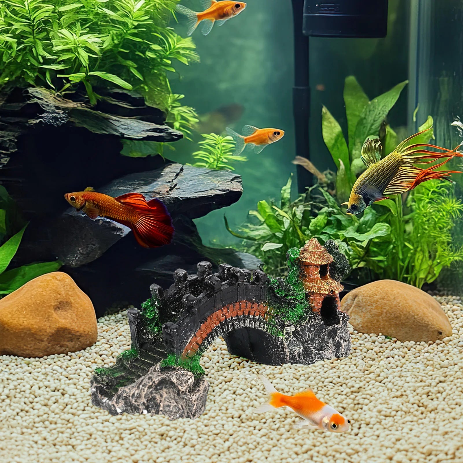 Aquarium Artificial Bridge Ornaments Resin Fish Tank Artificial Landscaping Rockery Bridge Decorations Aquarium Decor Supplies