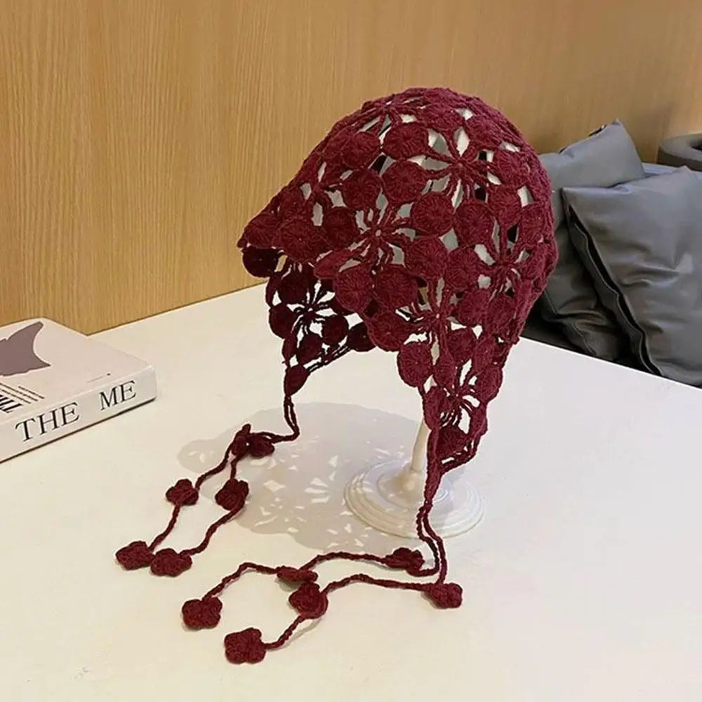 Knitted Hats Handmade Hollowed Knit Cap Literary Fisherman's Hat Crocheted Hat Ethnic Baotou Cap Cotton Pullover Hat Breathable
