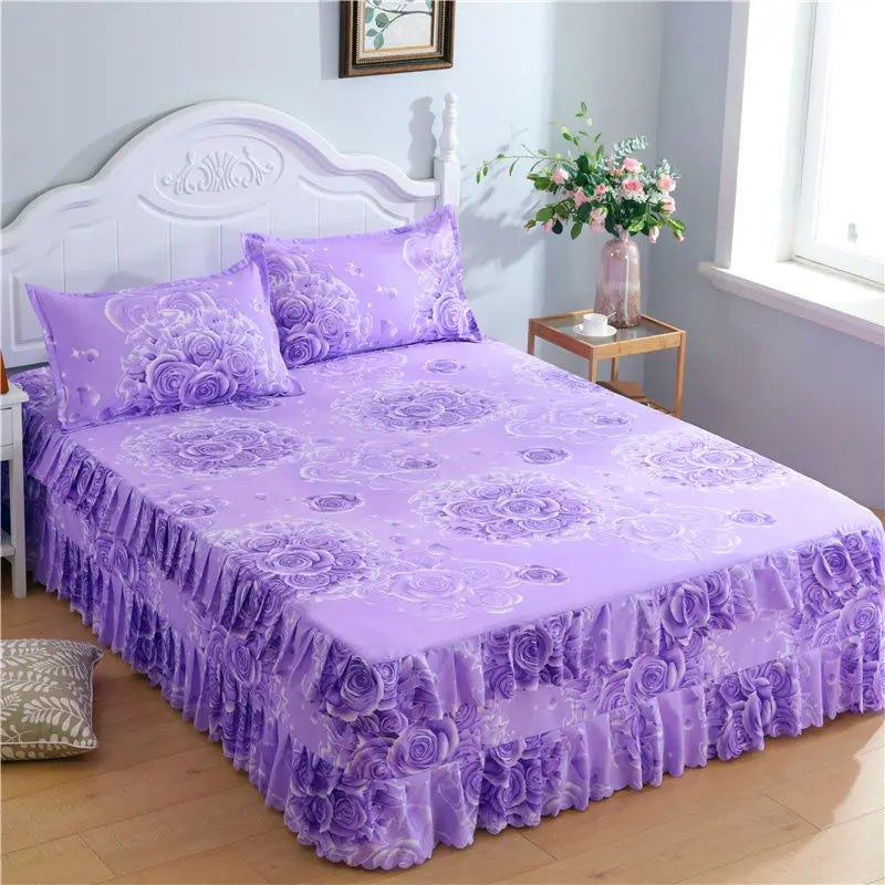 Bedding Set Home Textile Cotton Bedspread Elastic Fitted Mattress Cover Couple Quilt Single Bed Sheet with 2pcs Pillow Covers