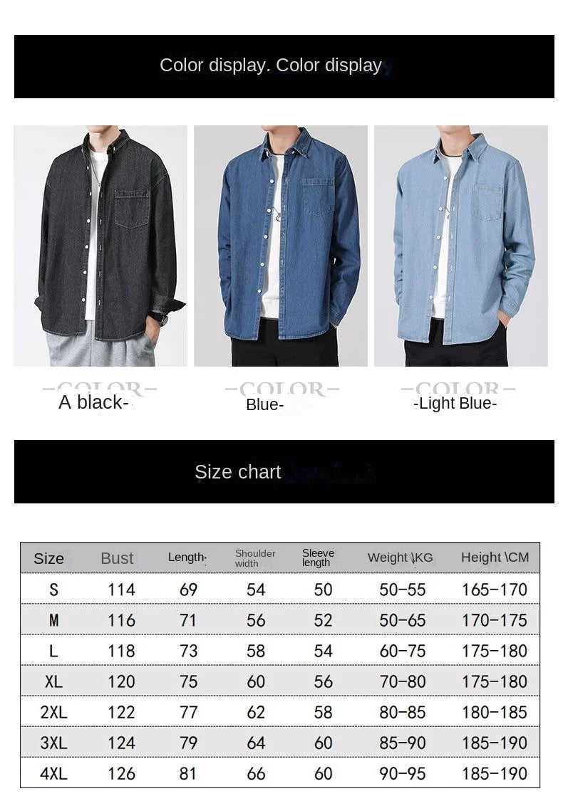 Menswear Shirt Long Sleeve Denim Shirt Casual Loose Fit New Autumn Winter Trendy Unisex Comfort Fashion