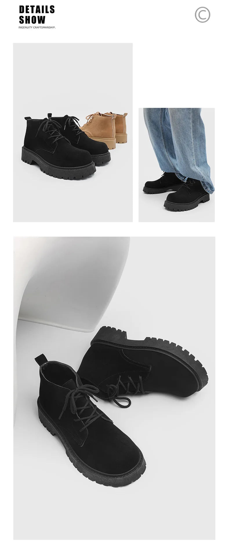 Men's High Top Platform Boots British Style High-end Chelsea Boots Fashion Retro Men Tooling Ankle Boots Mens Shoes Botas Hombre