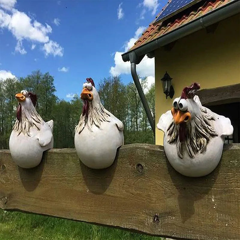 Funny Fence Chicken Spoof Rooster Garden Decoration Ornaments Resin Craft Garden  Garden