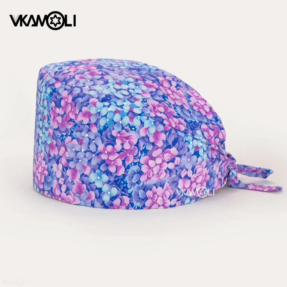Flower printing hats scrubs women hats Health service Workers adjustable caps beauty salon Work Frosted cap lab pet store hats