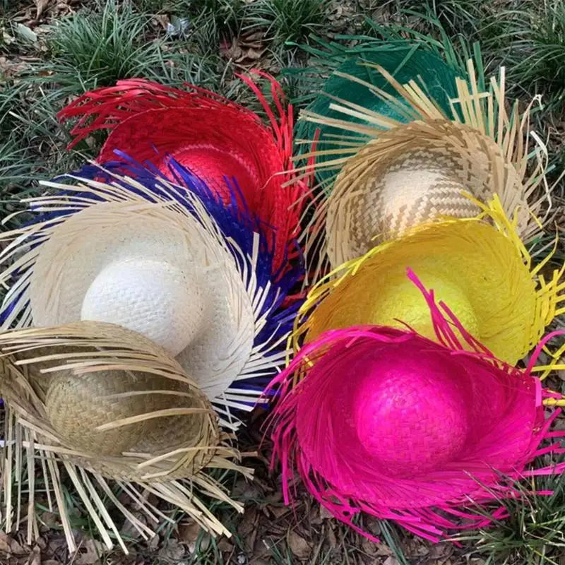 Trendy Mexicanos Straw Hat with Ripped Brim, for Festivals Fiesta Summer Mexicanos Theme Party Colorful Straw Hat