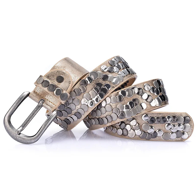 Women Belt Fashion Punk Pin Buckle Vintage Rivets Luxury Lady's Original Leather Belts For Women Jeans Waistband Female