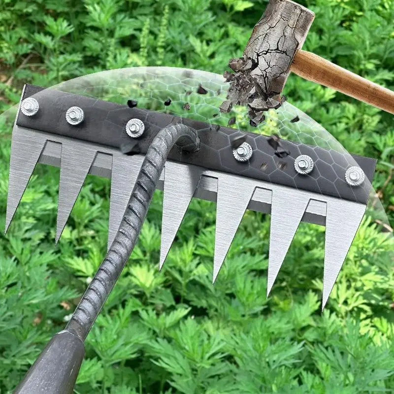 Garden Hoe 5/6/7/8 Teeth Carbon Steel Garden Hand Rake Weeding Rake Farm Tool Grasping Raking Loosening Soil Nail Rake Tool