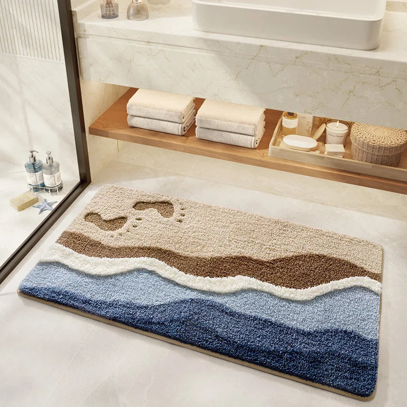 Bathroom Mat, Absorbent Anti Slip, Dirt Resistant Door Mat for Bathroom Entrance,Foot Mat, Flocking, Wave Shaped,Home Decoration