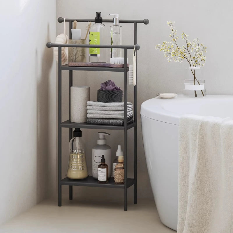 Floor-standing Bathroom Storage Rack Towel and Shower Organizer for Toilet and Bathtub Durable Bathroom Utility Shelf