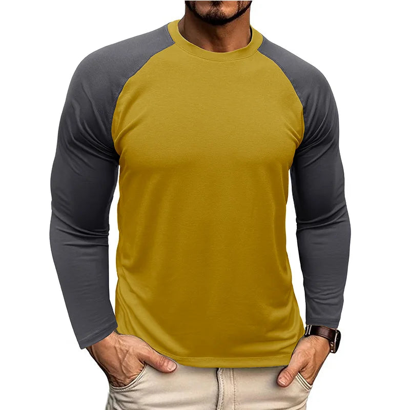 Men's Long Sleeve Raglan T-Shirts Stylish Comfortable Casual Wear Color Blocked Vibrant O Neck Pullover for Autumn Spring