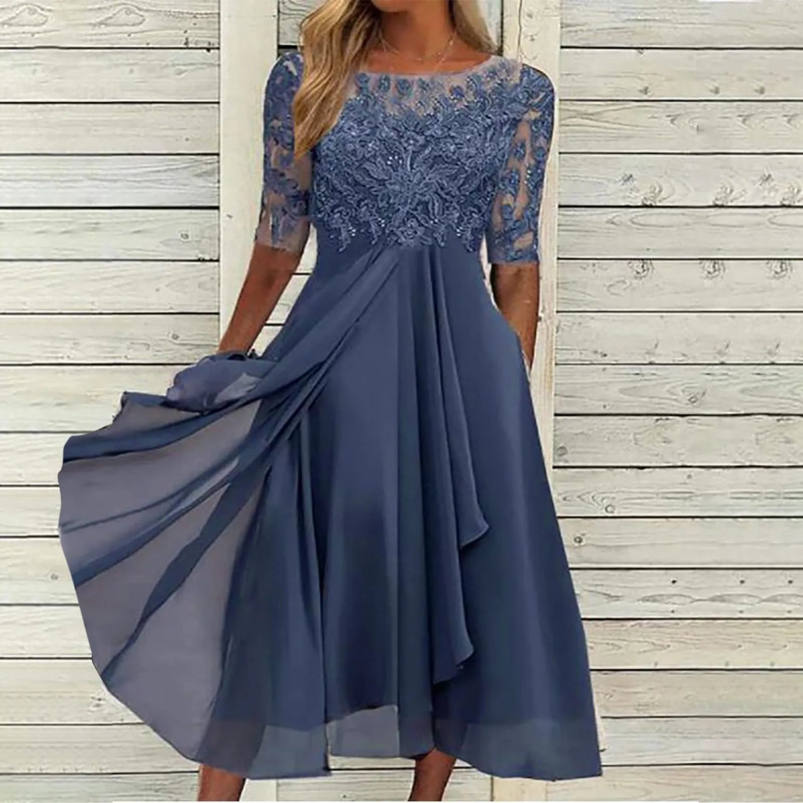 Elegant Formal Party Dress Embroidery Chiffon Round Collar Short Sleeve Luxury Dress Bridesmaid Evening Dresses Vestidos платье