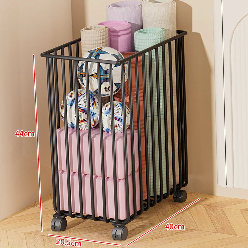 Modern mat Yoga Mat Storage Basket with Wheels Home Sports Equipment Organizer Badminton Storage Fitn Gear elf